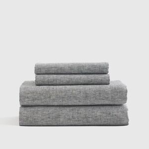 Quince European Linen Sheet Set in Charcoal Chambray King 4 pieces (215)